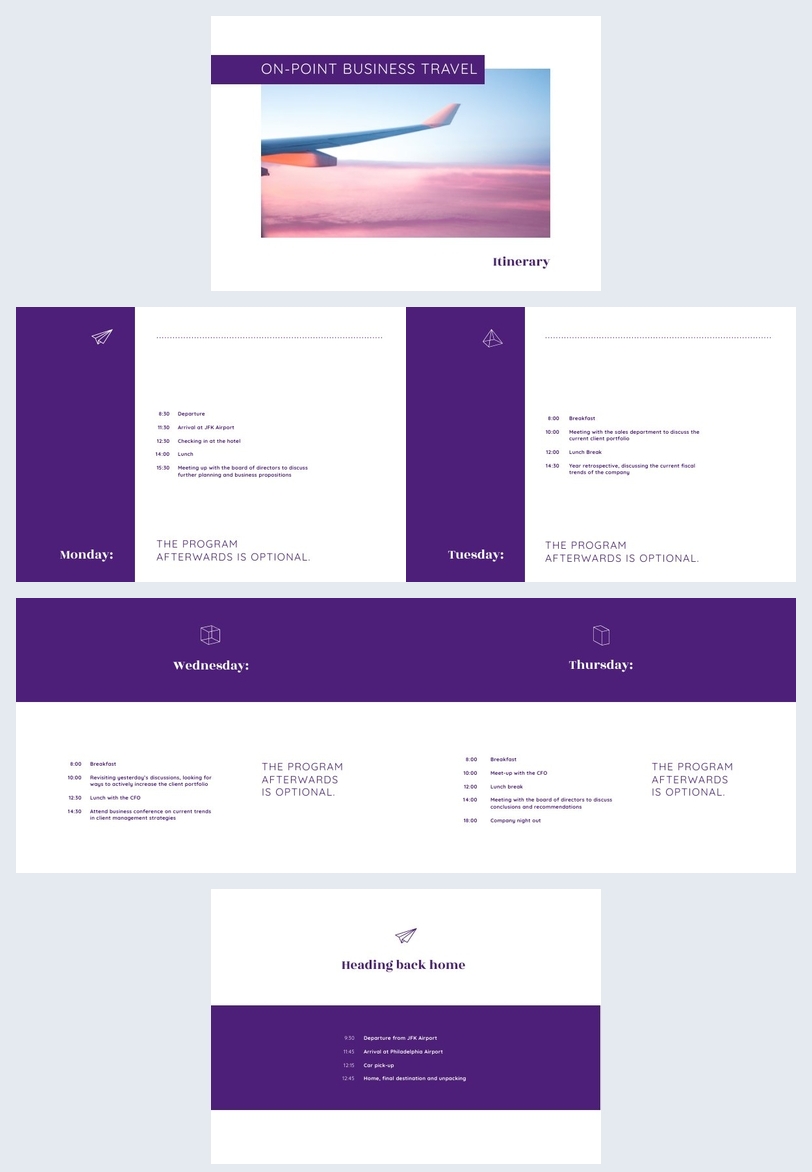 Editable Business Travel Itinerary Template Flipsnack