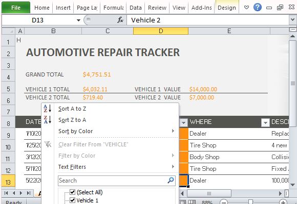Sheet groups can streamline your excel tasks in all kinds of ways. Car Repair Tracker Template For Excel 2013