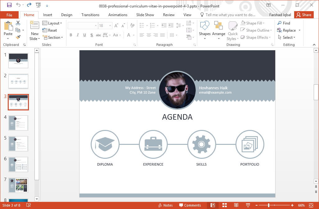 You can make use of the professional curriculum vitae powerpoint template for presenting your job experience, skills and vision during a job interview. Professional Curriculum Vitae Powerpoint Template