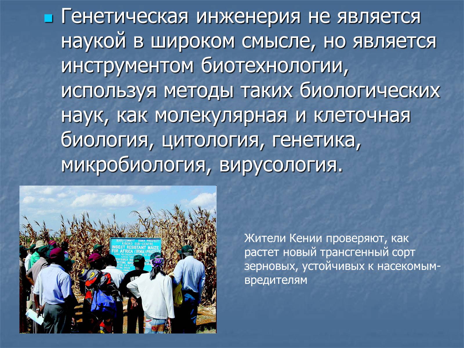 Биотехнологии. Генная инженерия. Генная инженерия находит широкое практическое применение в отраслях народного хозяйства, таких как микробиологическая промышленность, - презентация Генная инженерия презентация по биологии