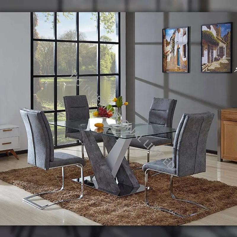 China 2017 Latest Design Imitated Wood Dinner Chairs Td 1772 Tempered Glass Dining Table With Mdf Frame Paper Veneer Txj Manufacturers And Suppliers Txj