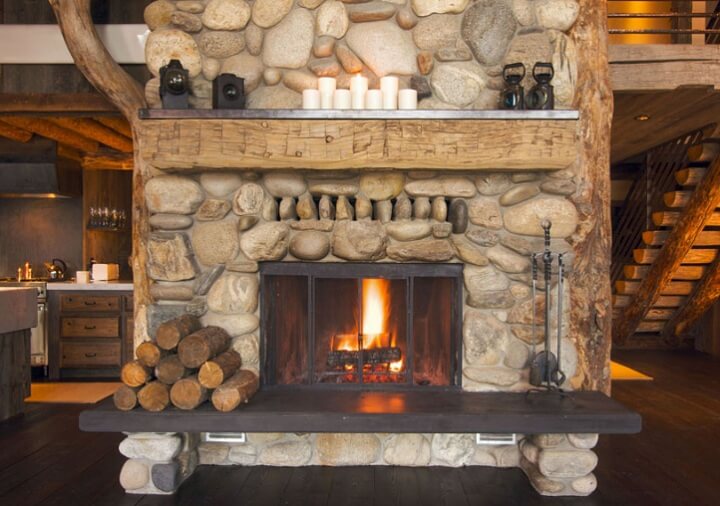 Round River Stone Fireplace Stone Fireplace Fireplace River Stones
