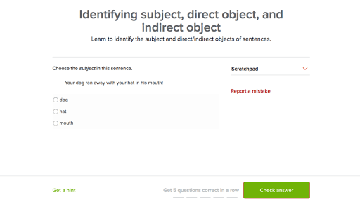 identifying subjects direct objects and indirect objects practice khan academy