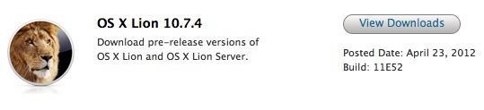 Apple Seeds OS X Lion 10.7.4 Build 11E52 to Developers – Apple Release