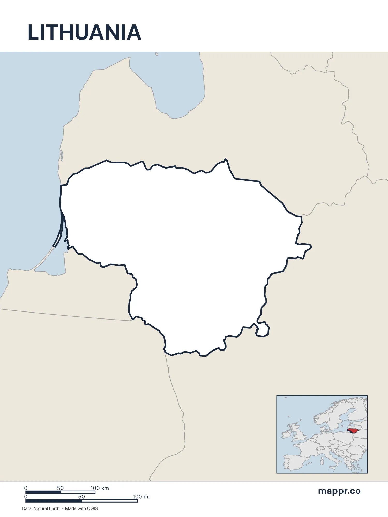 Lithuania Maps Free Printable Maps Of Lithuania Mappr Lithuania Outline Map 