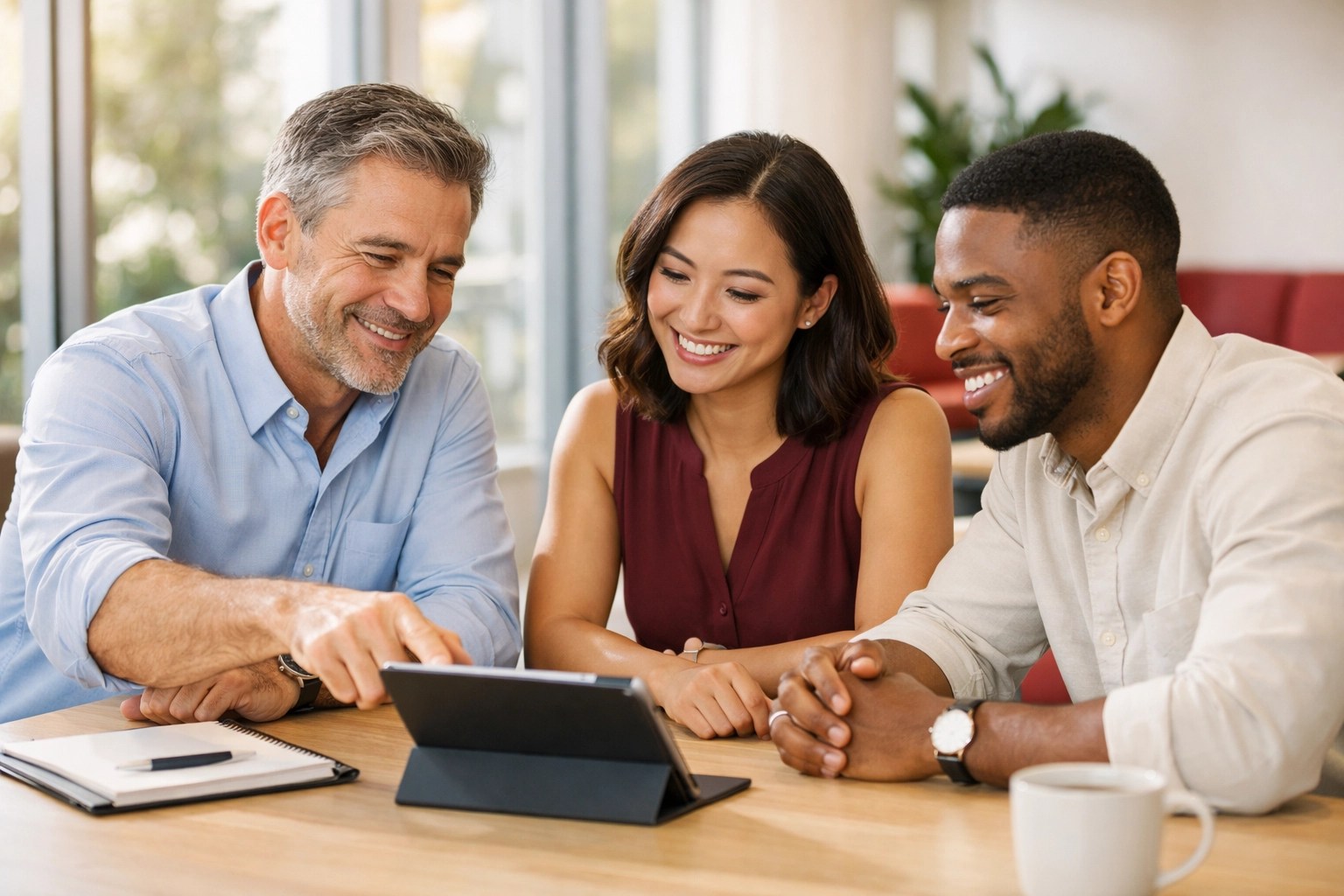 Diverse professional team collaborating in a modern office to demonstrate relationship distribution.