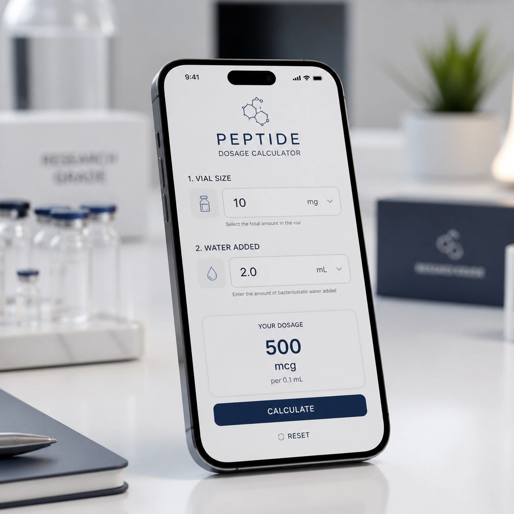 Peptide Dosage Calculator interface on a smartphone screen