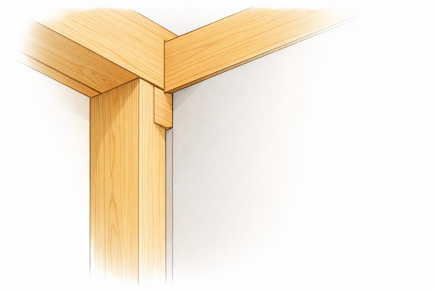 Detailed view of high-quality wooden beams and wall finishes representing durable custom home construction.