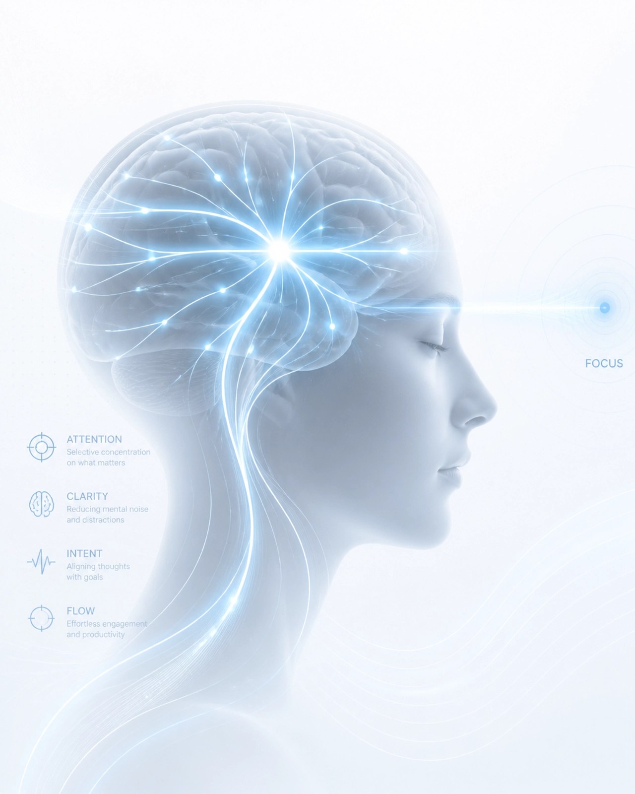 Abstract visualization of brain pathways and cognitive focus representing Pinealon