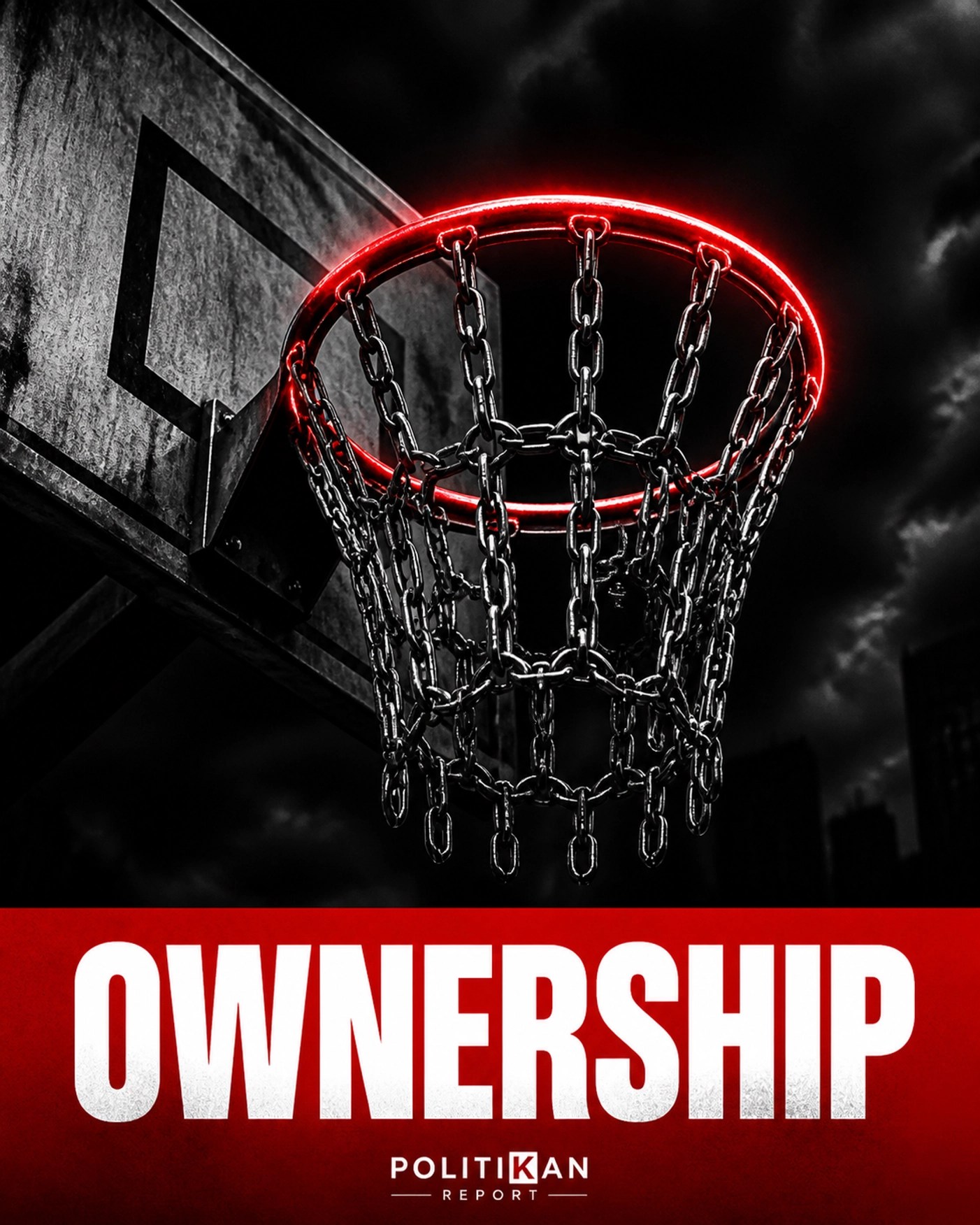 Basketball rim with chain net and OWNERSHIP text symbolizing athlete equity in sports news.