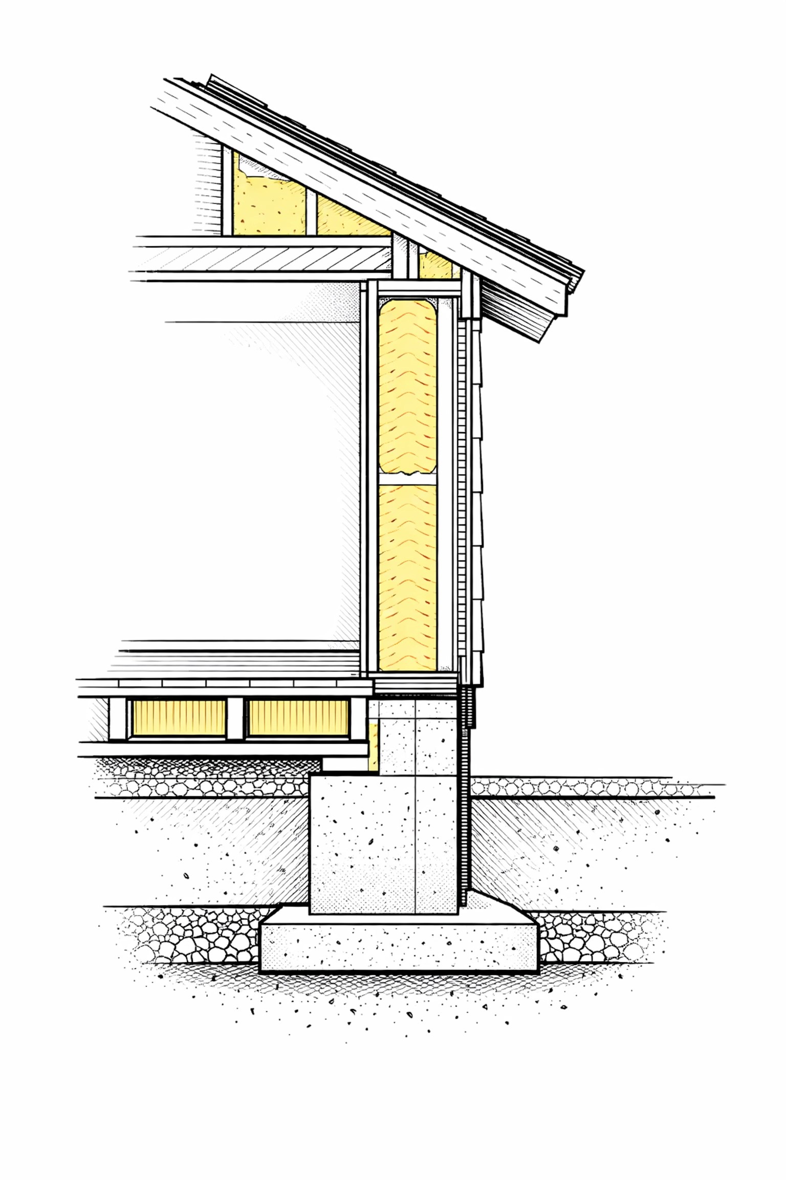 Architectural cross-section of a high-quality home foundation and wall structure.