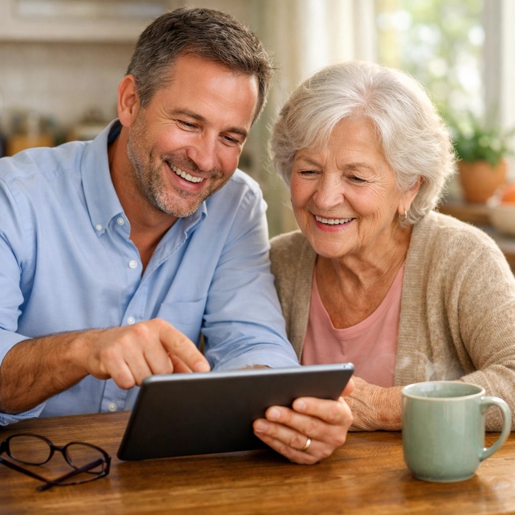Medicare specialist providing personalized health insurance guidance to a senior woman in her home.