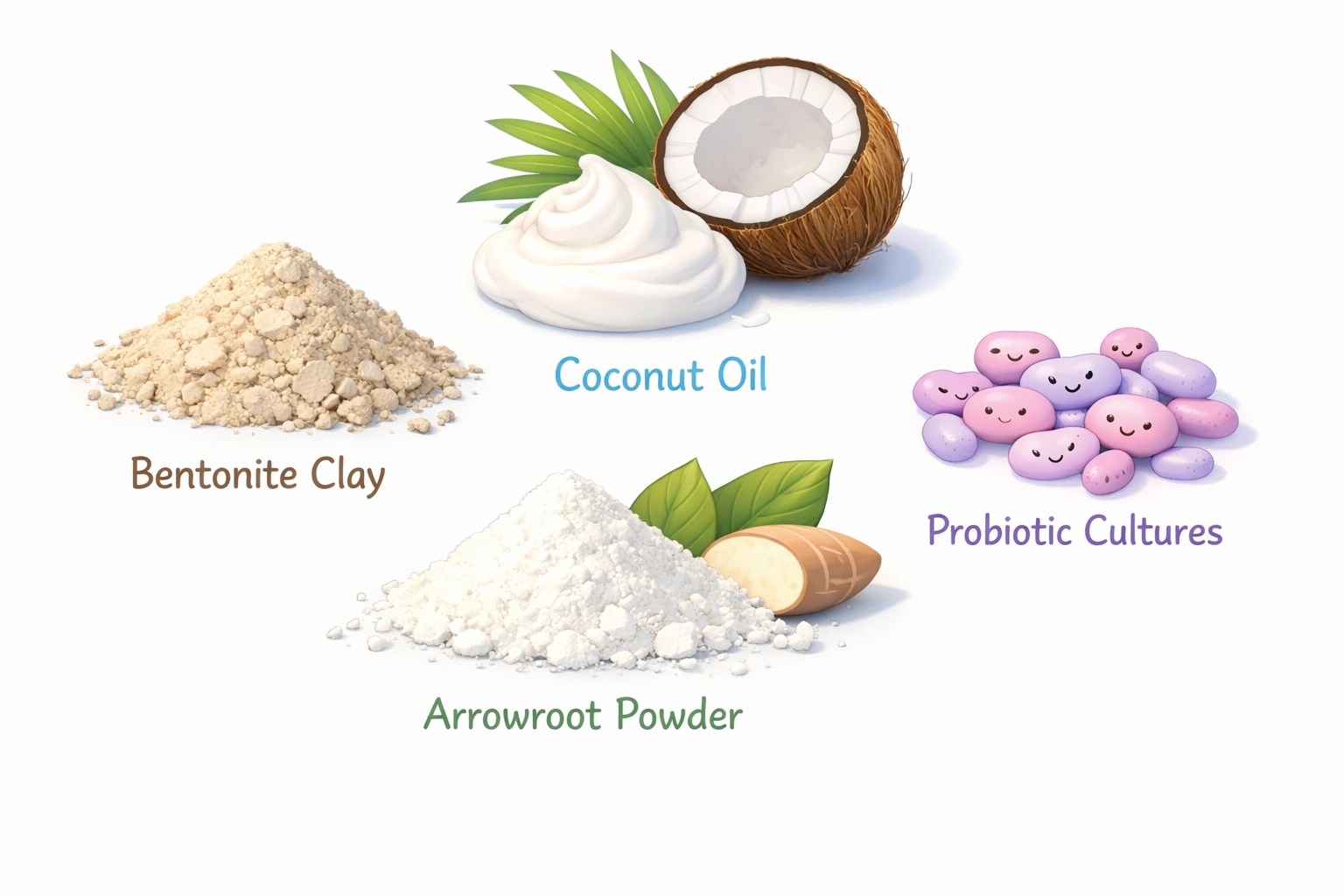 Natural deodorant ingredients including bentonite clay, coconut oil, and probiotics for athletes