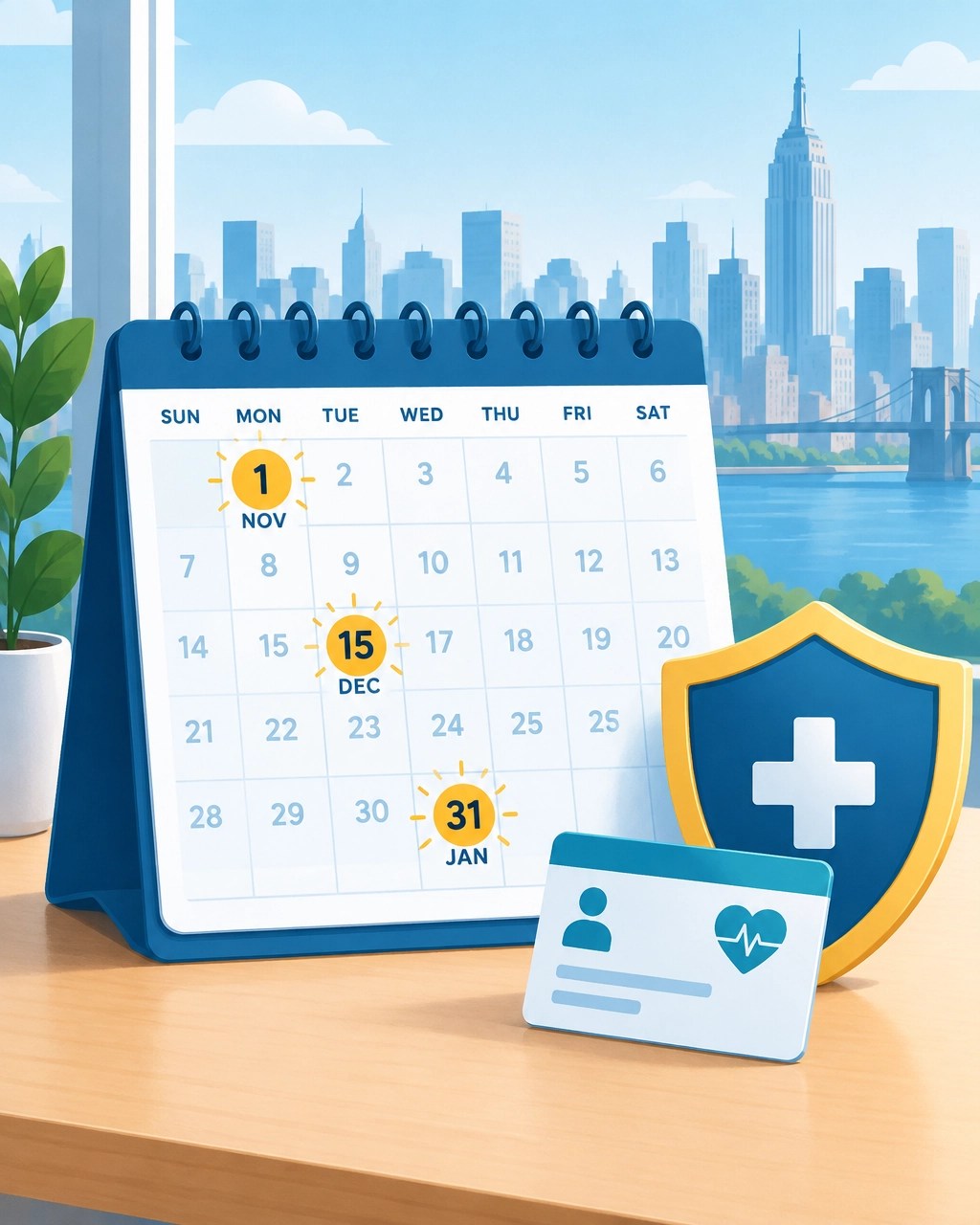 Calendar highlighting the 2027 New York open enrollment deadlines