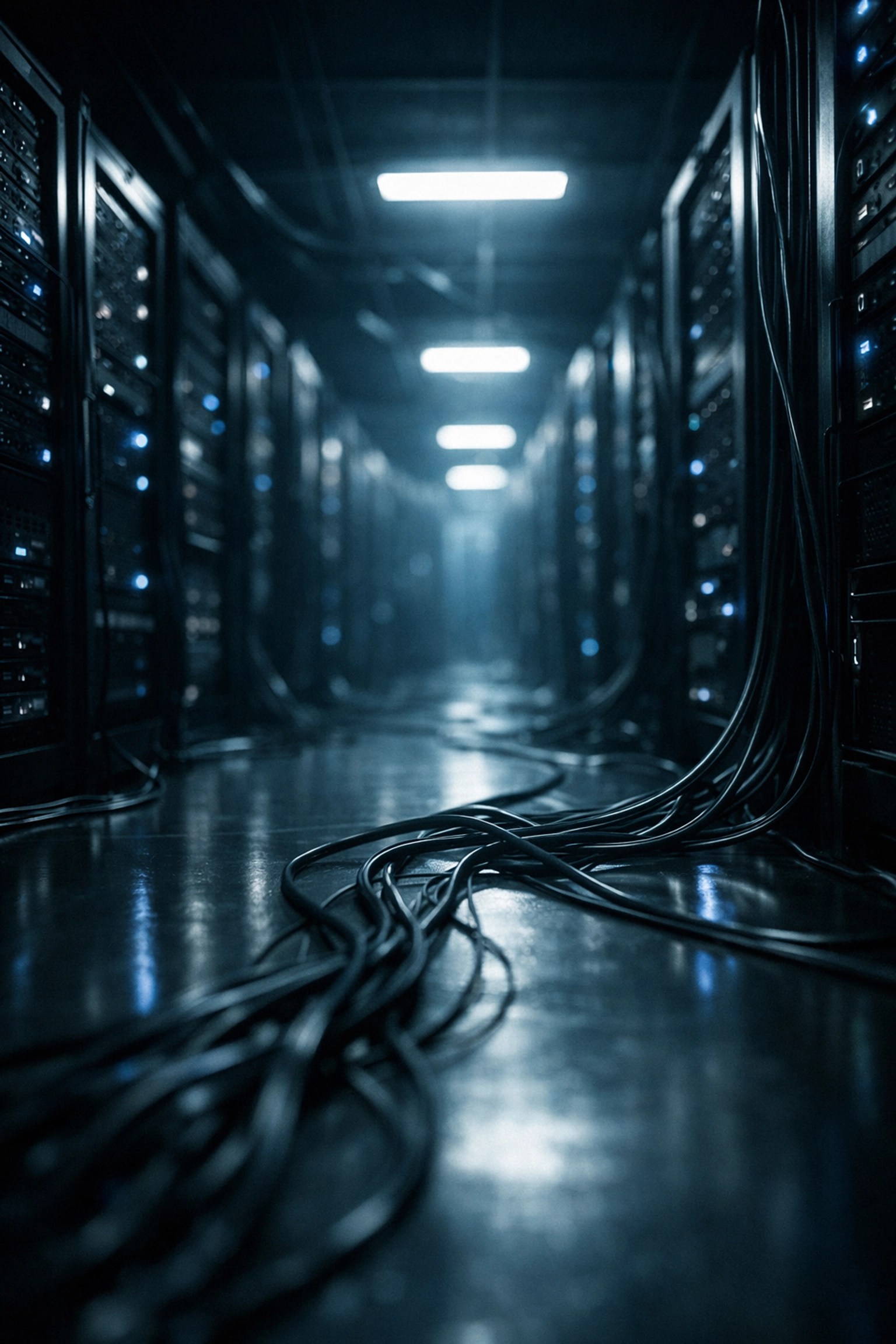Data center server room with blue lighting where TikTok US user data is stored by Oracle