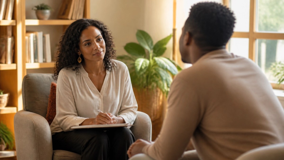 A couple engaged in a deep, genuine conversation in a sunlit room, highlighting the importance of human connection.