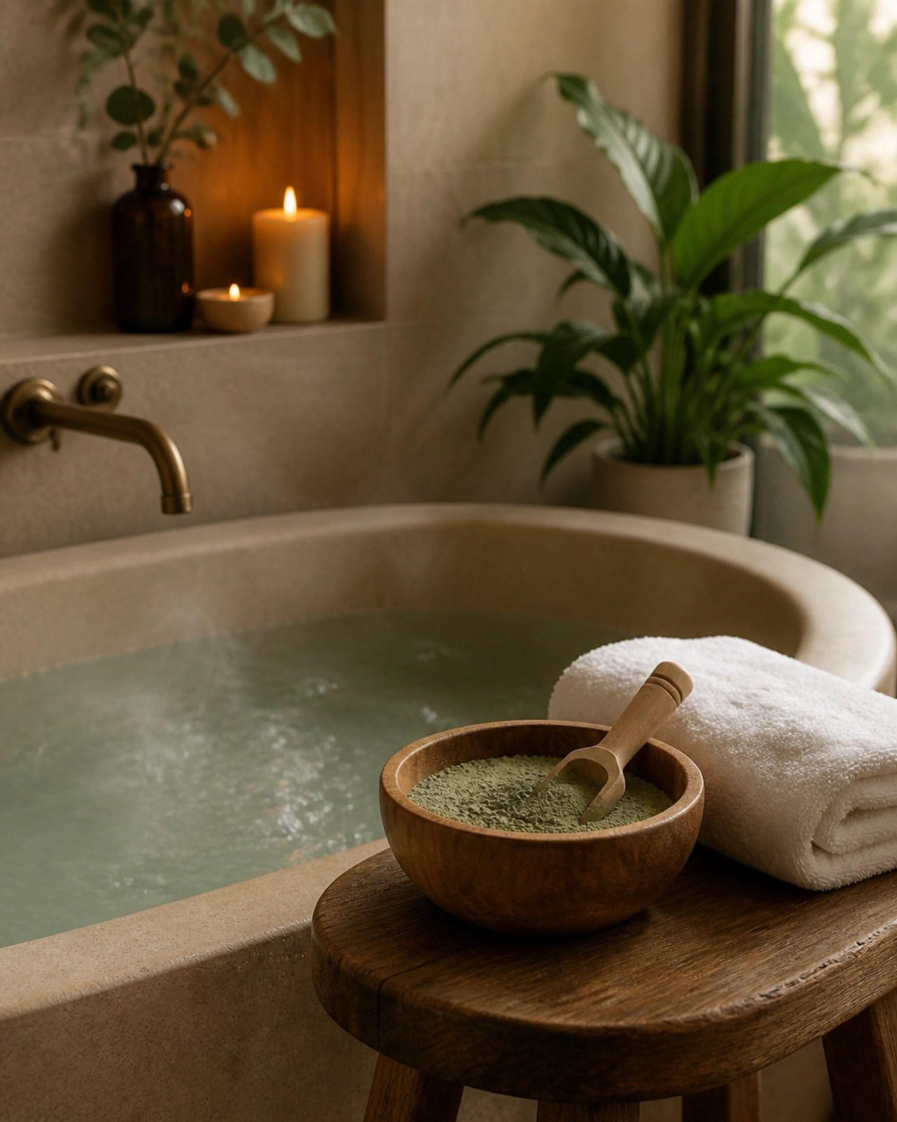 A serene setup for a clay detox bath