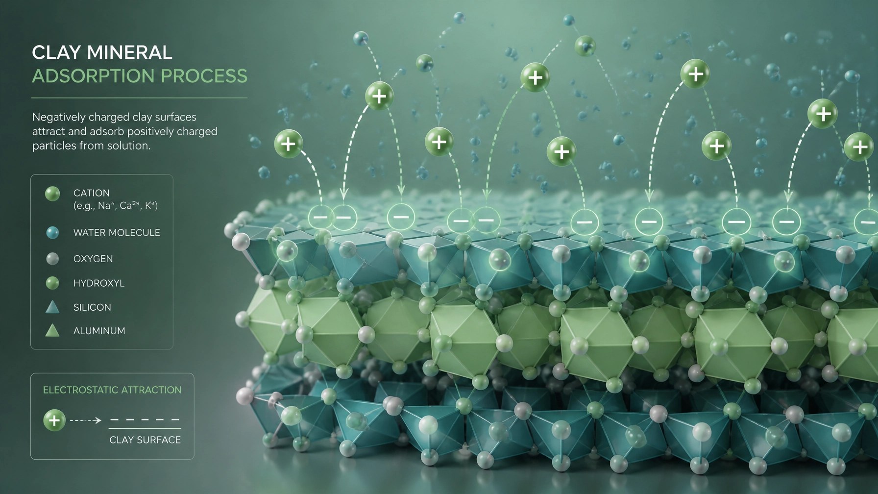 Scientific visualization of clay adsorption process
