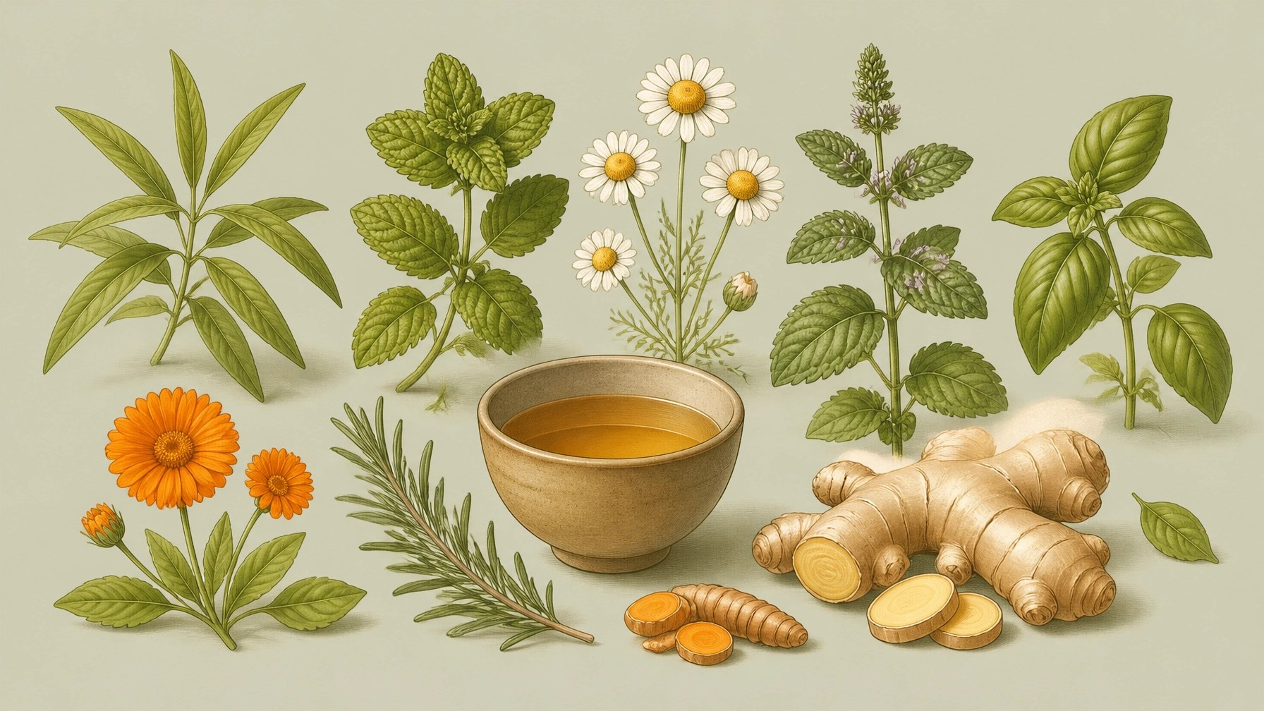 Ilustración de plantas medicinales y aromáticas de uso tradicional en Colombia