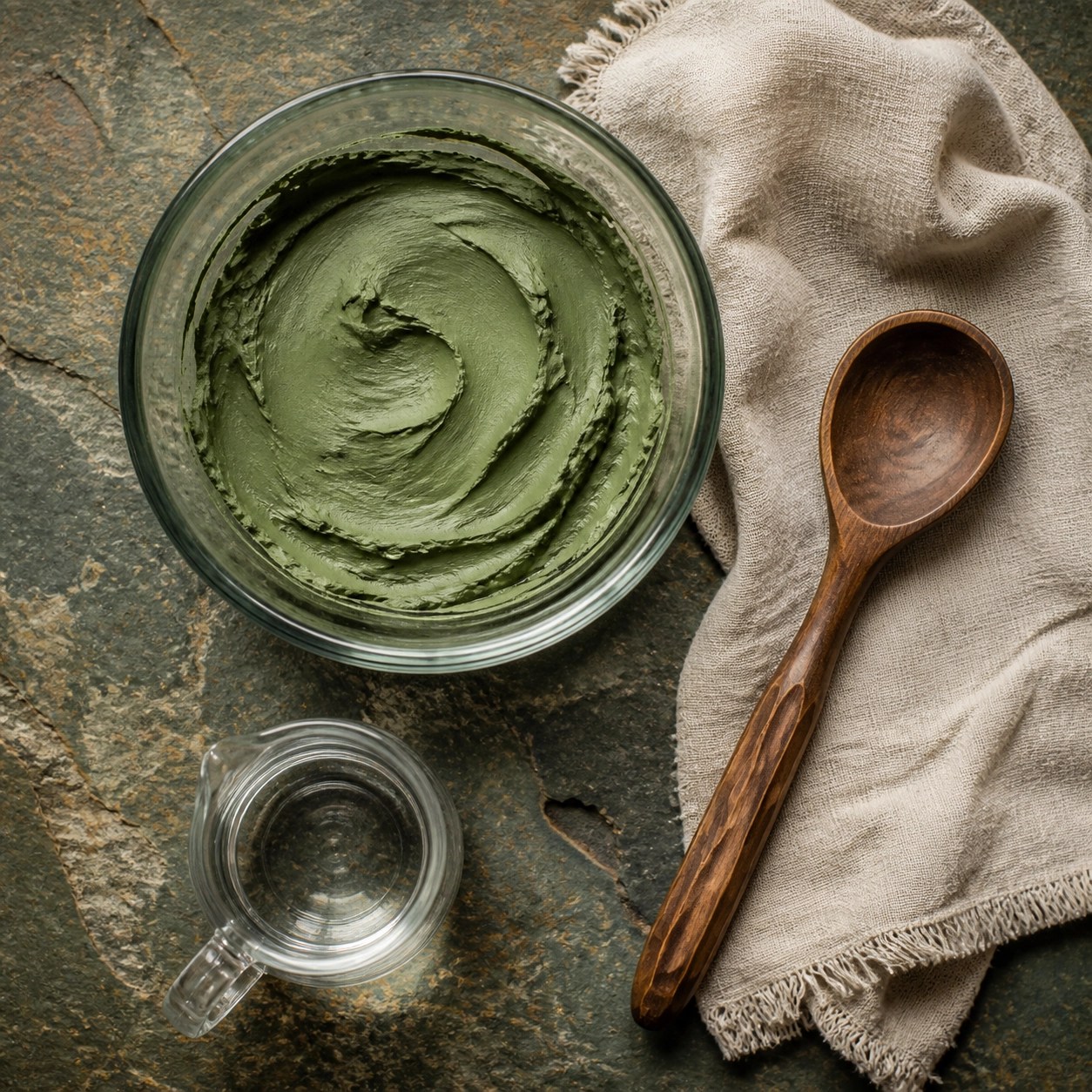 Proper clay preparation tools including a glass bowl and wooden spoon to preserve the clay's ionic charge.