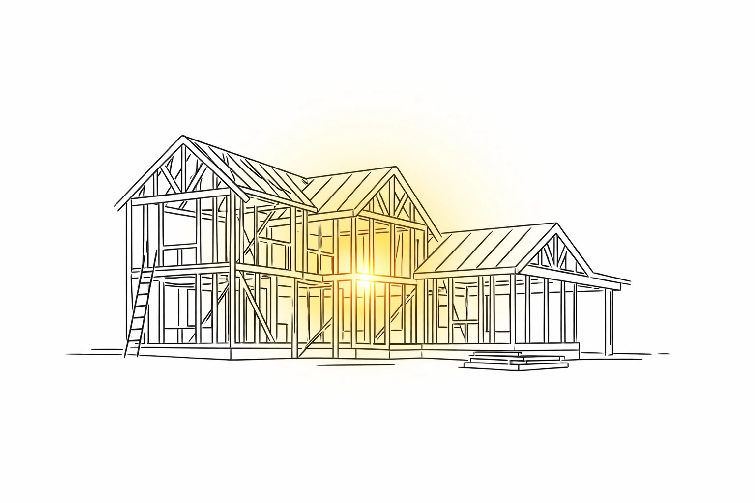 Minimalist illustration of a modern home frame representing affordable $125 per square foot construction.