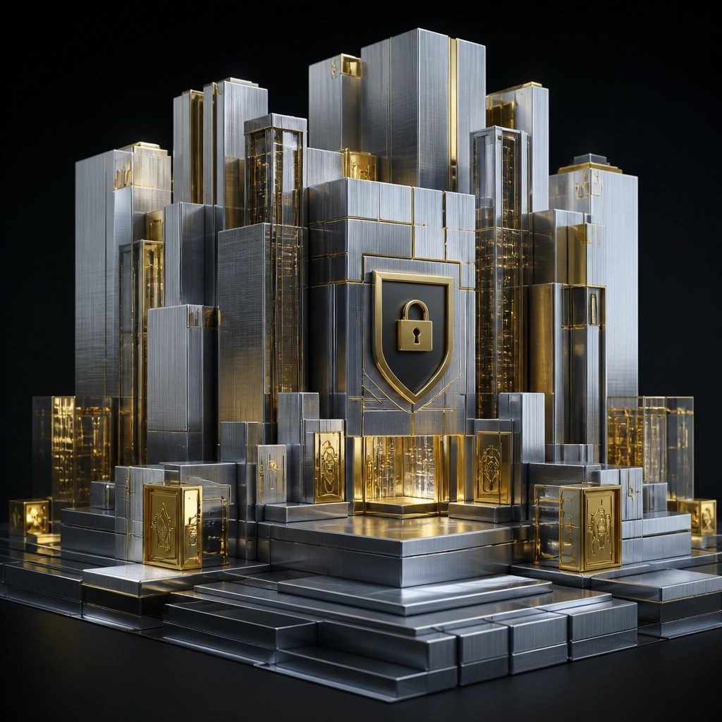 A complex, crystalline digital architecture representing a secure, structured foundation for assets.