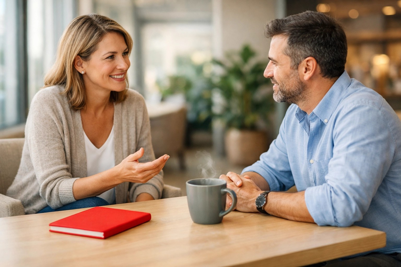 Professional one-on-one coaching session in a modern office representing continuous feedback for team growth.