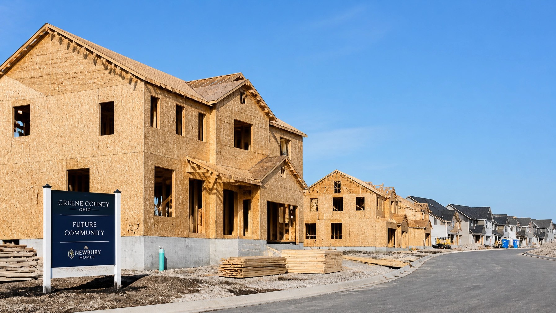 A modern residential development construction site in Greene County, Ohio