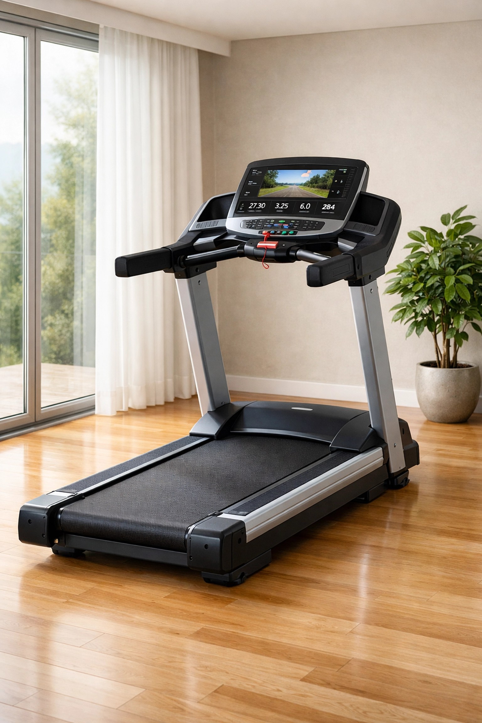 Treadmill for hire in a modern Melbourne home gym, perfect for locals wanting to rent exercise equipment.