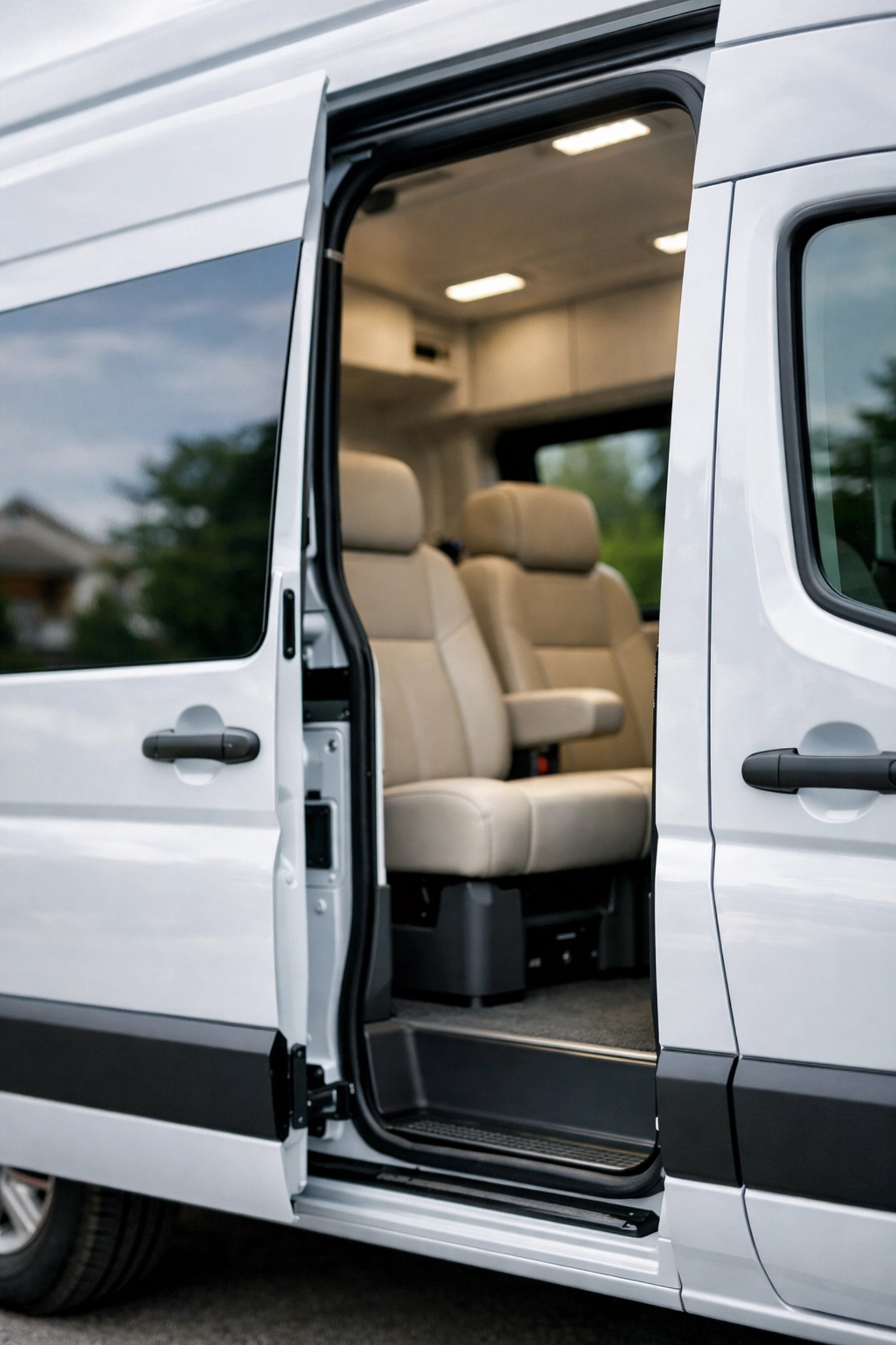 Clean interior of a specialized medical transport vehicle providing reliable rides for patients.