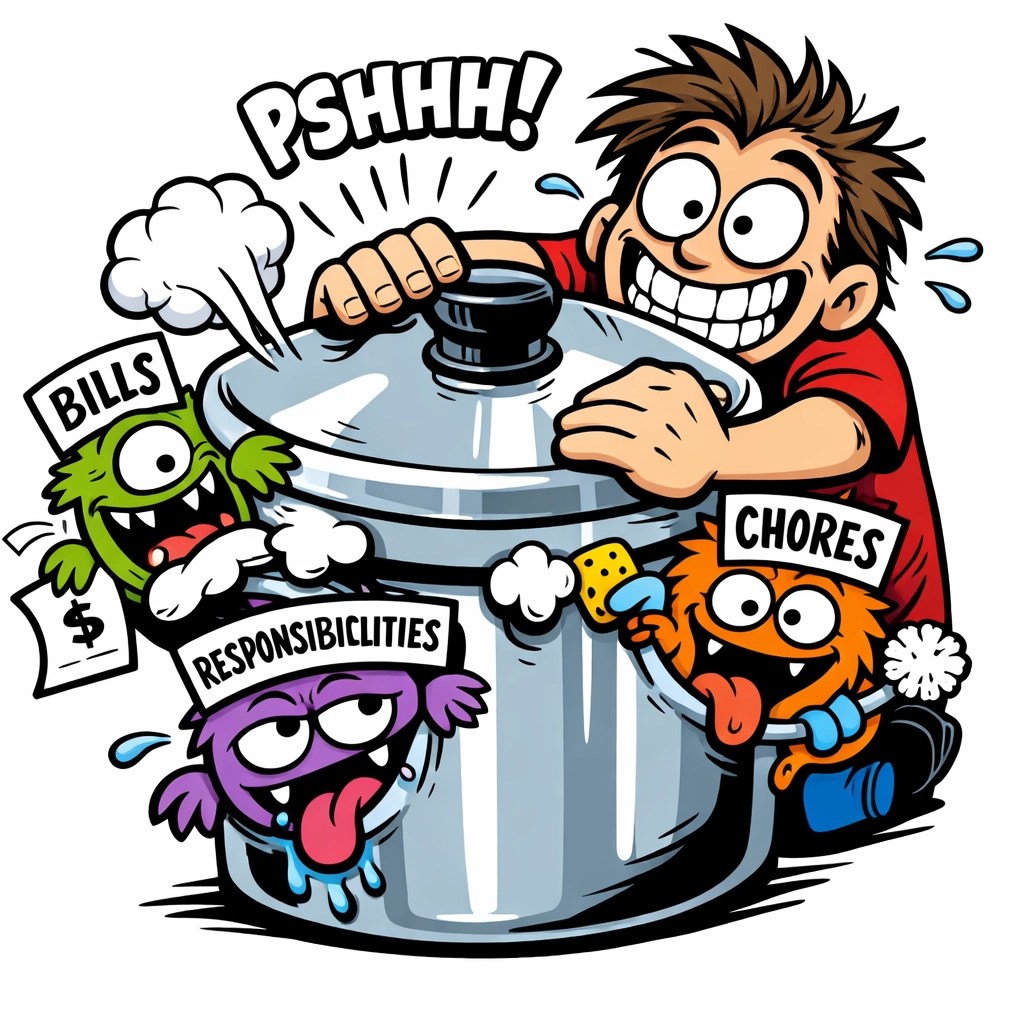 Cartoon illustration of adulting chaos and bills, reflecting the humor of a Wise Ass no filter t shirt.