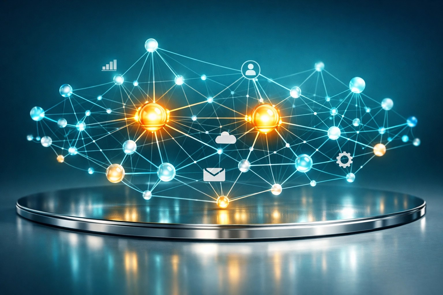 A glowing network of interconnected data nodes representing a structured organizational compliance system.