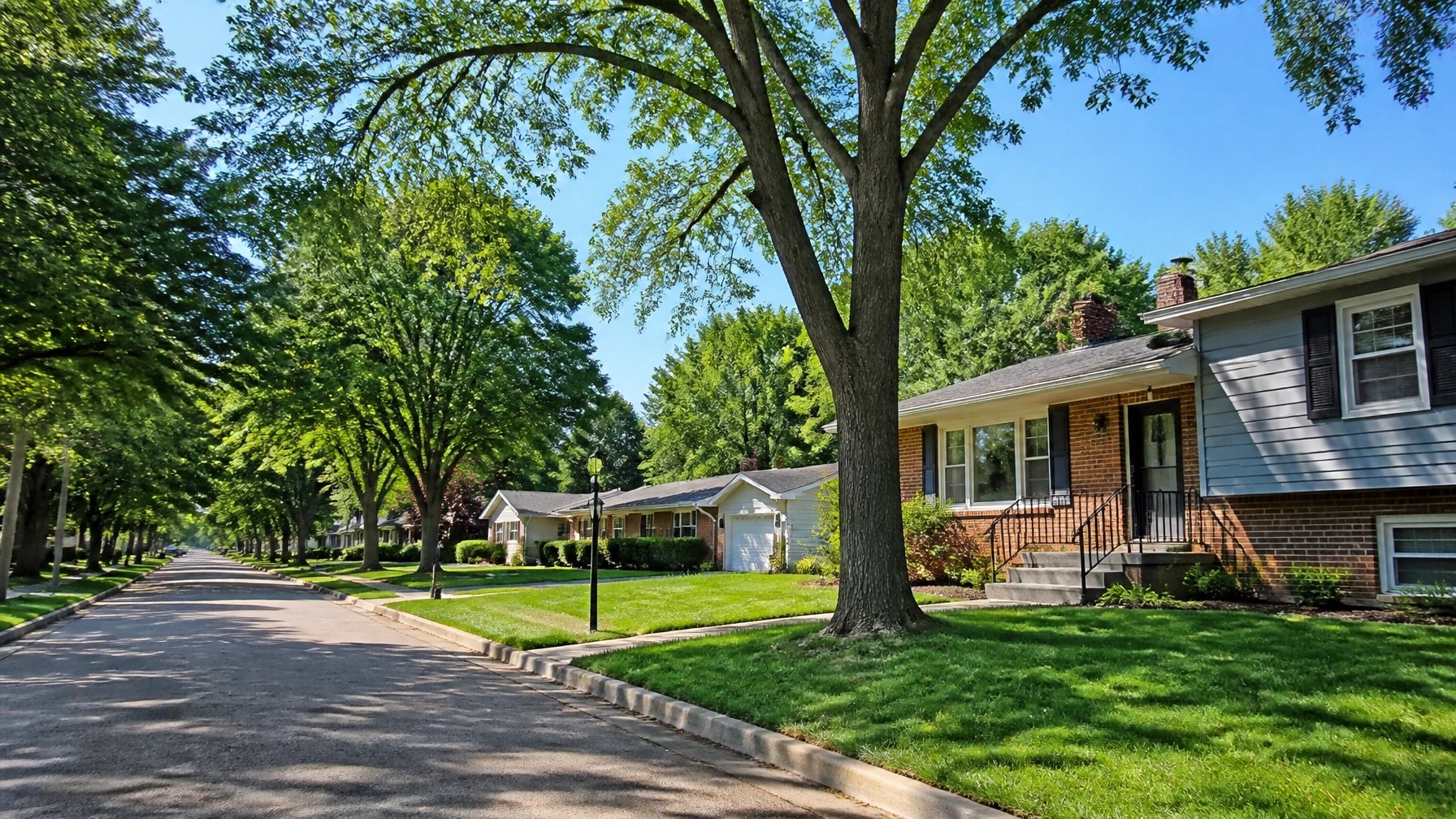 A charming, peaceful residential street in Miamisburg, Ohio, showcasing well-maintained homes and a community-oriented atmosphere.