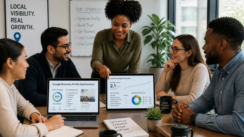 A diverse marketing team collaborating around a conference table