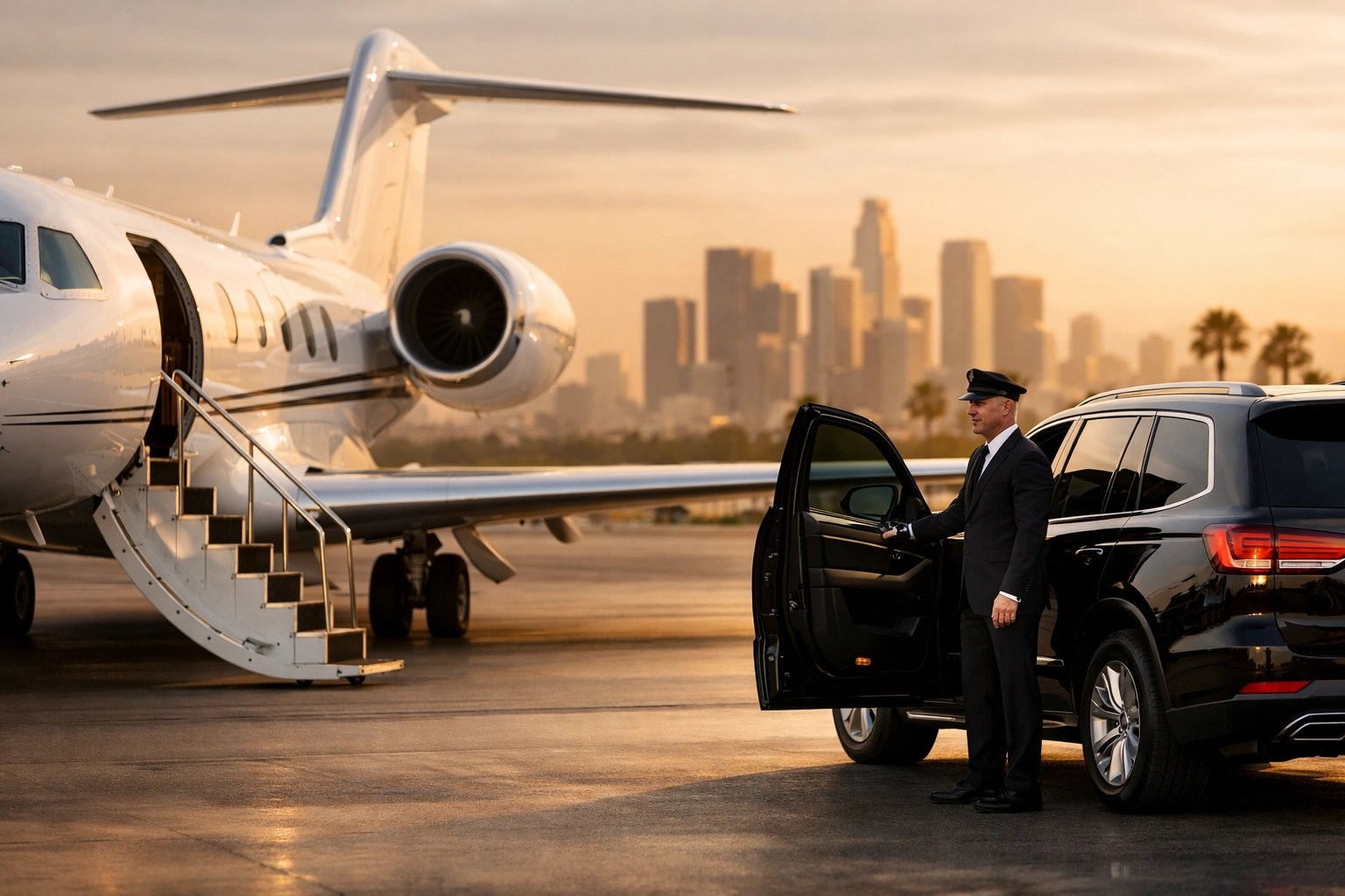 Private jet and luxury SUV airport transfer for a 2026 World Cup sportcation experience.