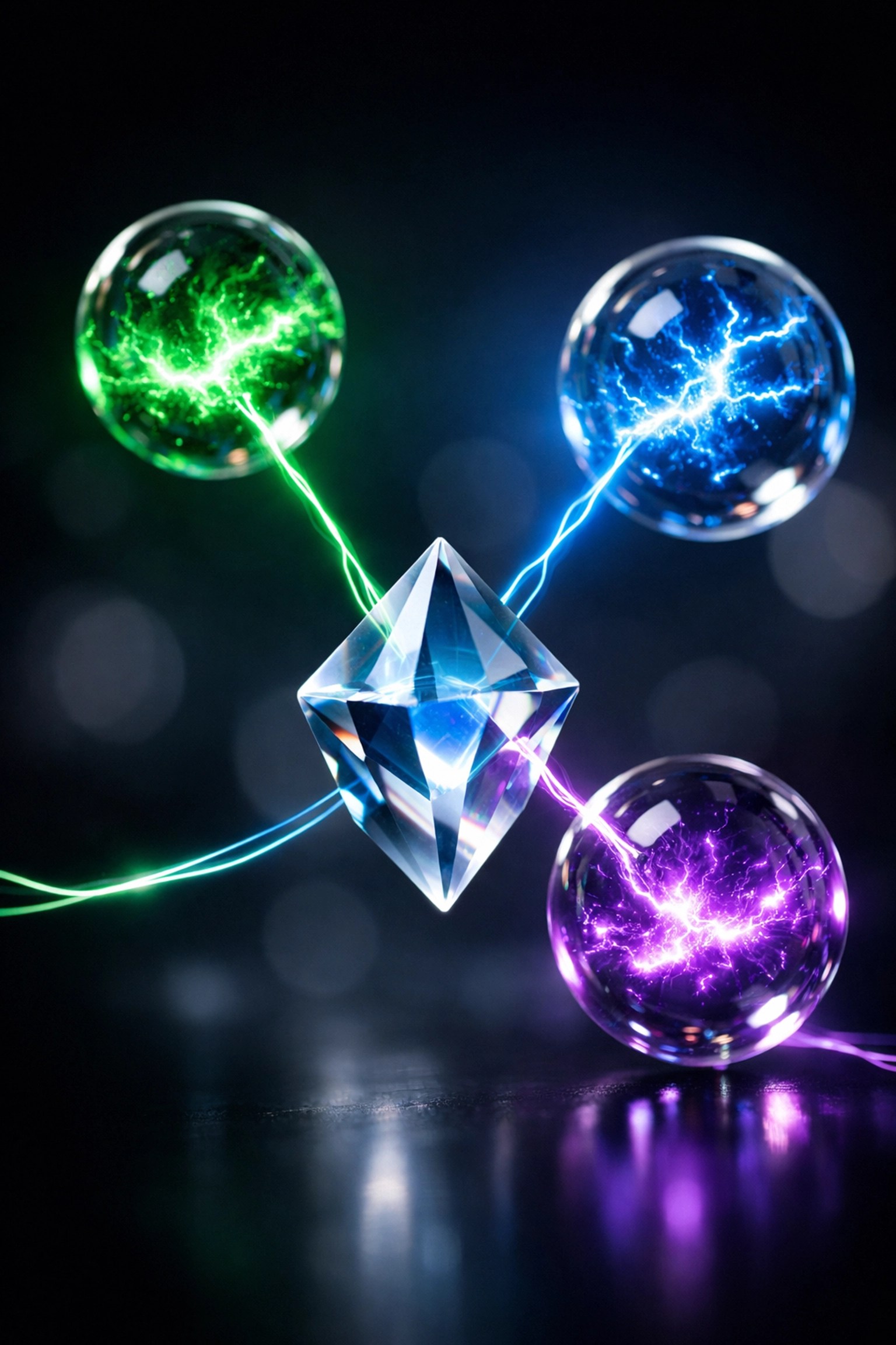 Glowing elements representing WordPress, Webflow, and Shopify scaling through a central design subscription.