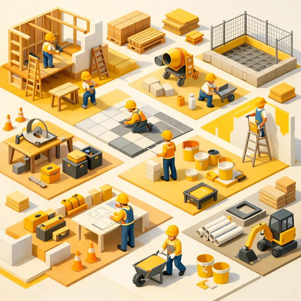 Organized property renovation site showing efficient construction workflow and coordination