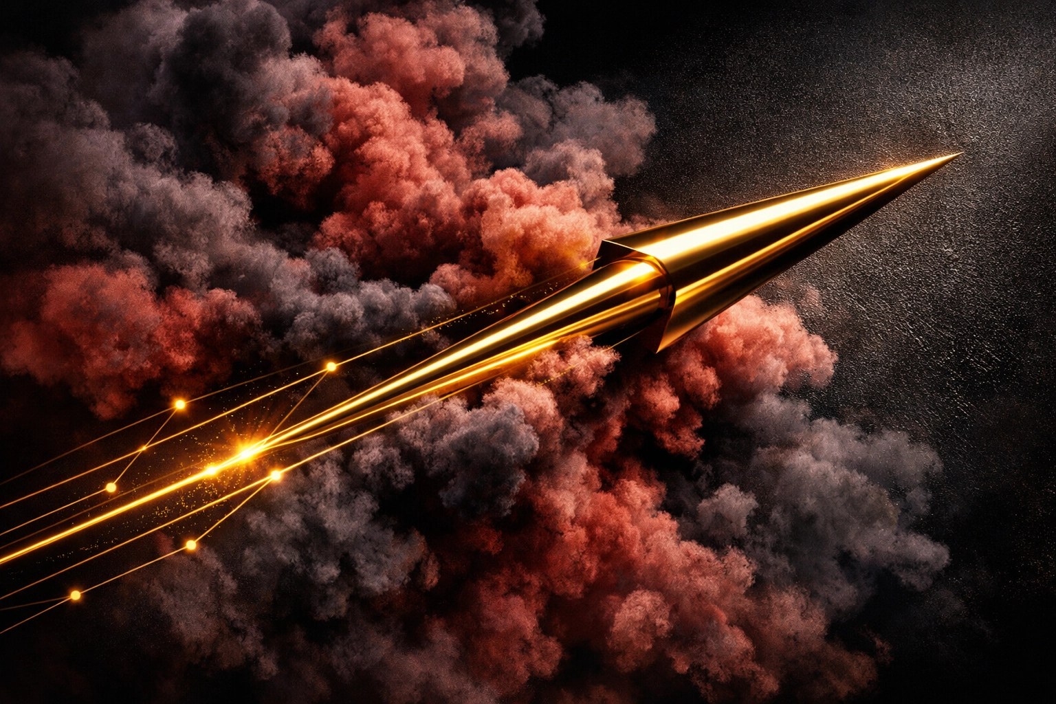 Golden arrow cutting through dark clouds symbolizing strategic clarity and leadership decision velocity.