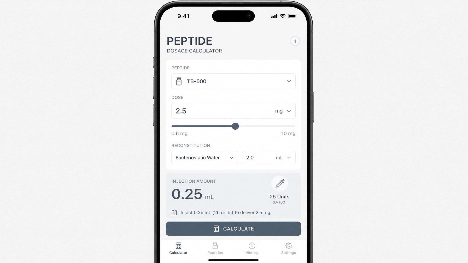 Peptide Dosage Calculator Mockup