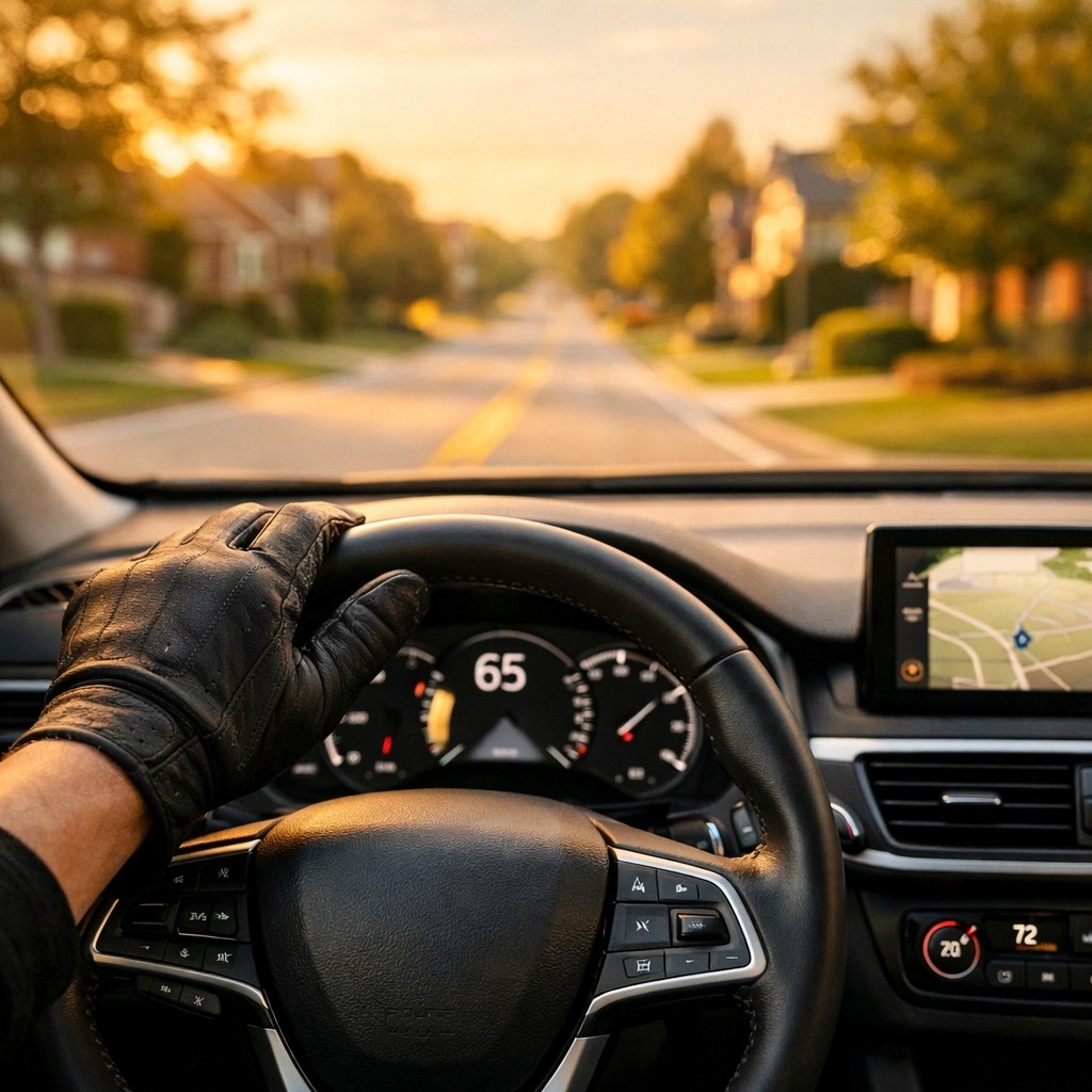 Professional driver behind the wheel of a medical transport vehicle for reliable door-to-door service.
