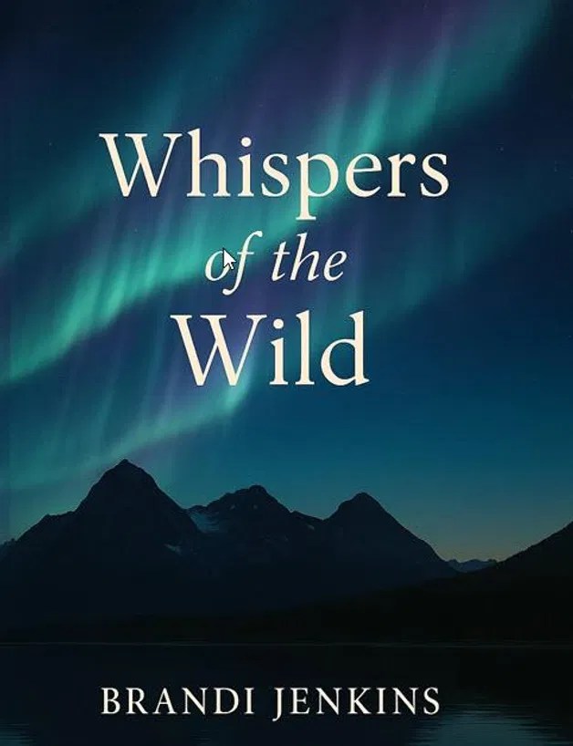 The book cover for 'Whispers of the Wild,' showcasing nature's beauty and poetic inspiration.