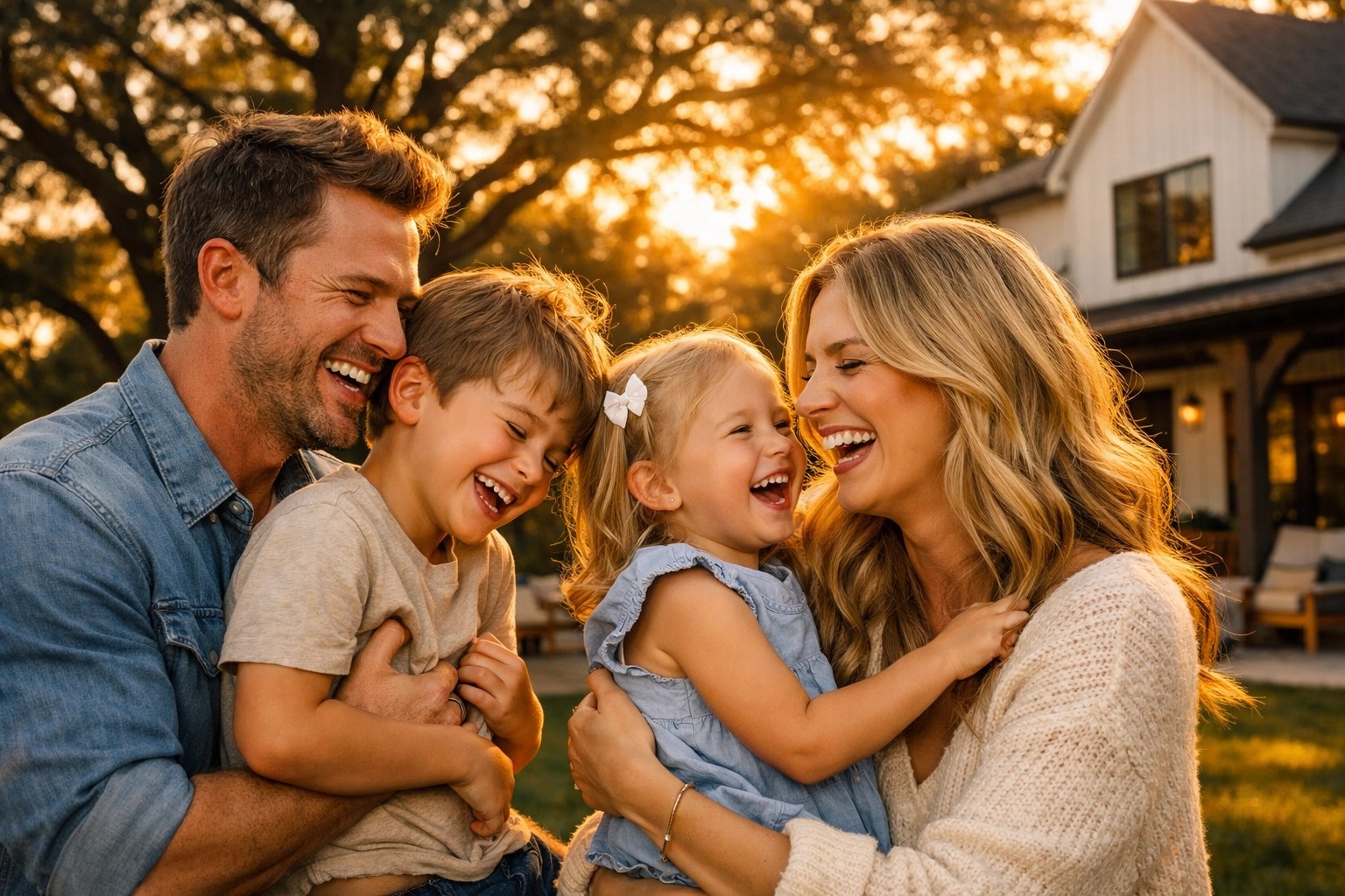 Happy family in their Milton, Georgia backyard, symbolizing the financial security provided by life insurance.