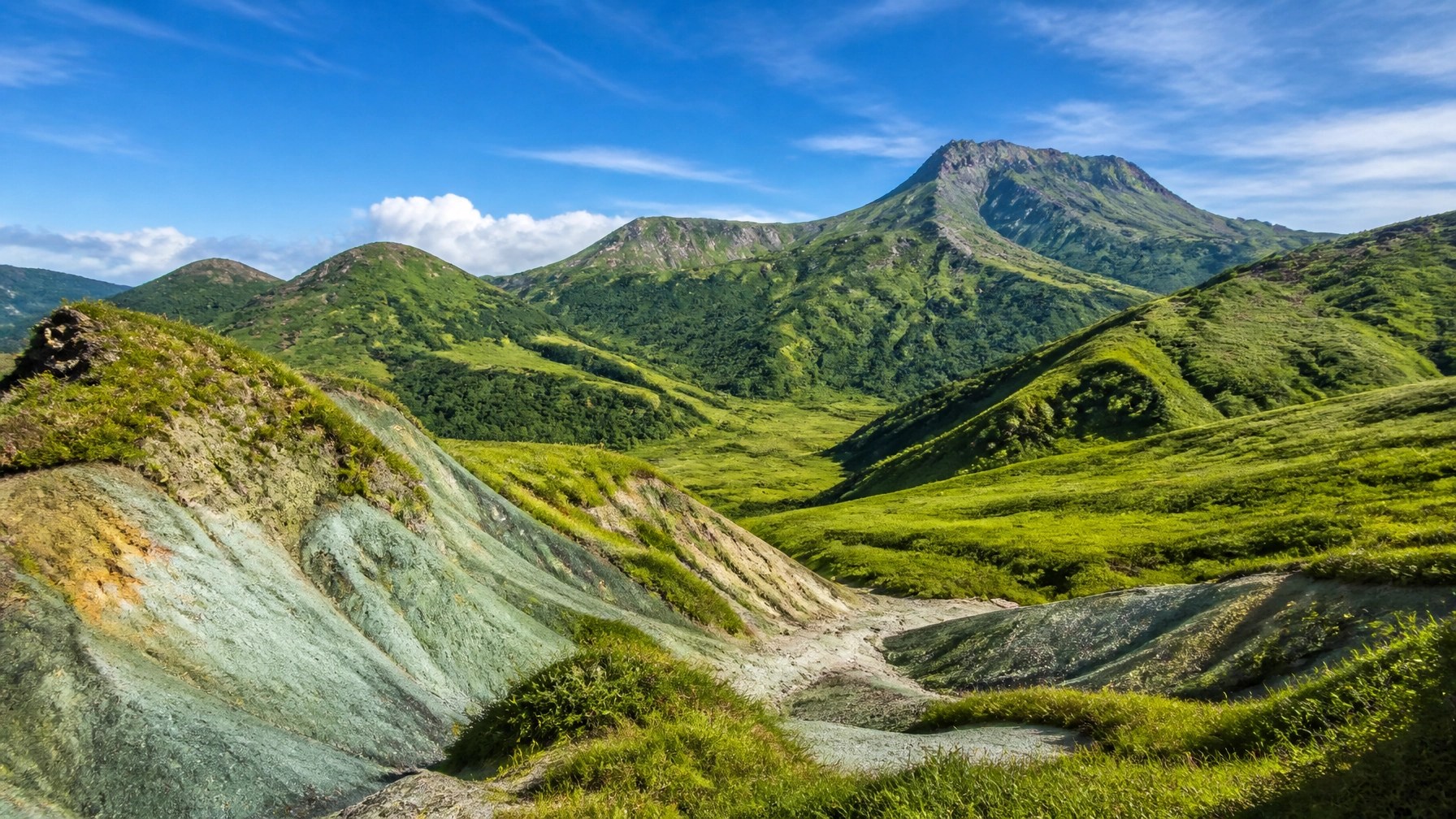 A breathtaking view of the French volcanic landscape in the Auvergne region.