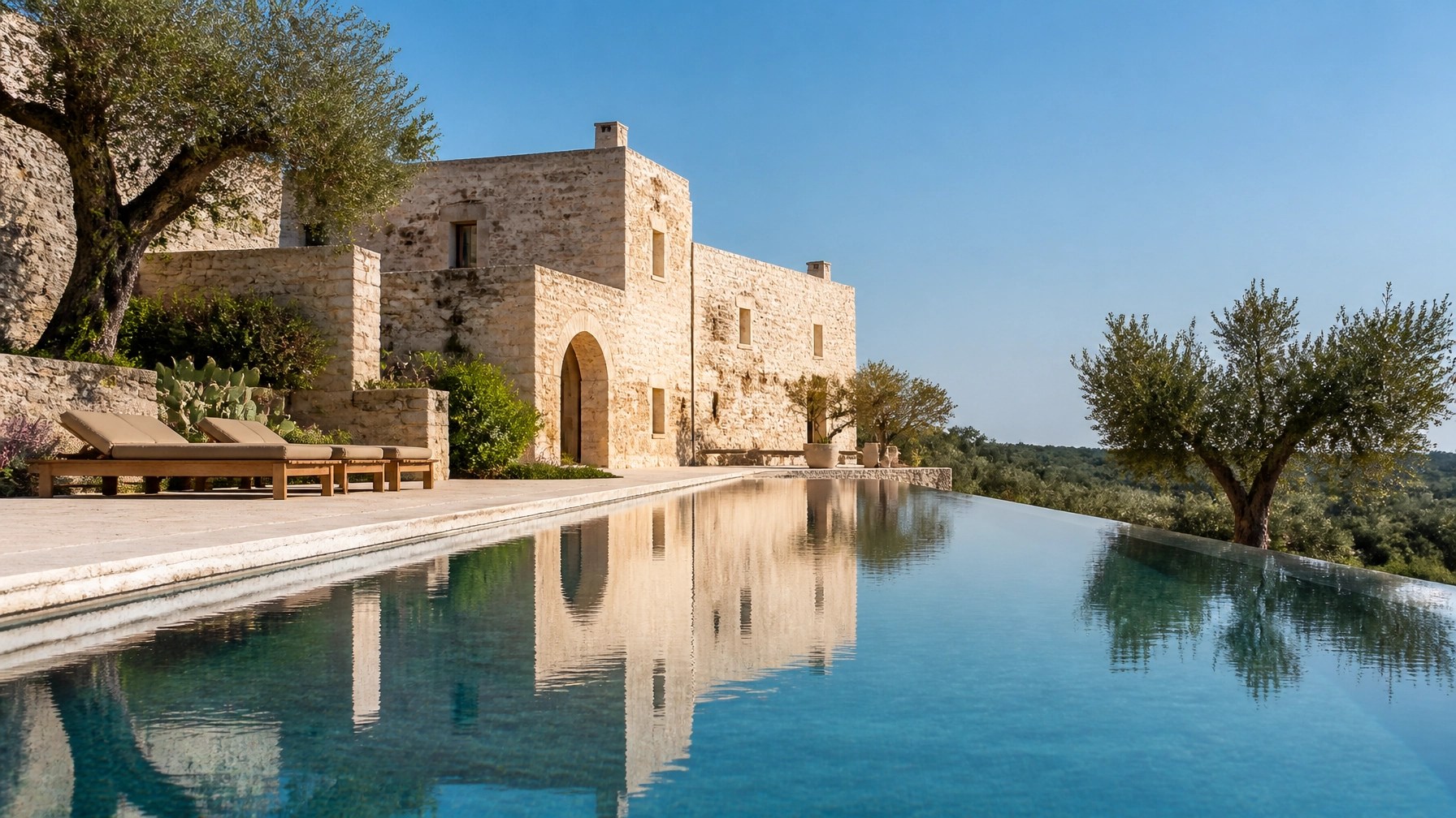 A luxury coastal suite and pool overlooking the sea in Puglia