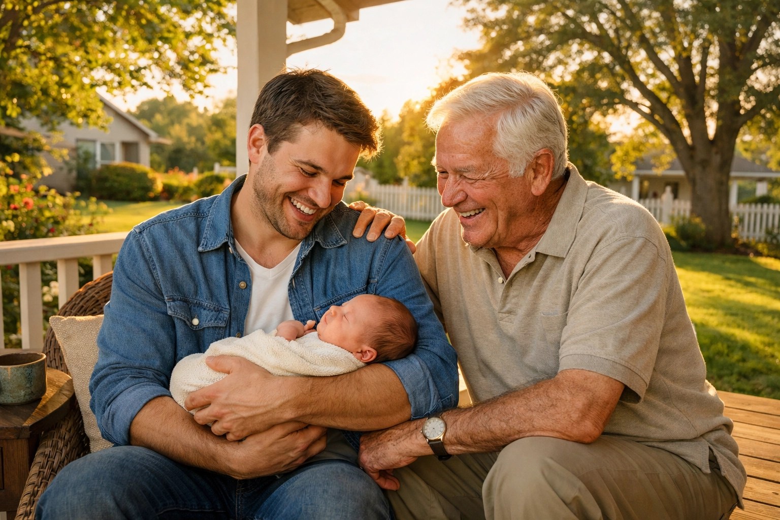 Three generations of a family on a porch, highlighting the legacy and peace of mind of family life insurance.
