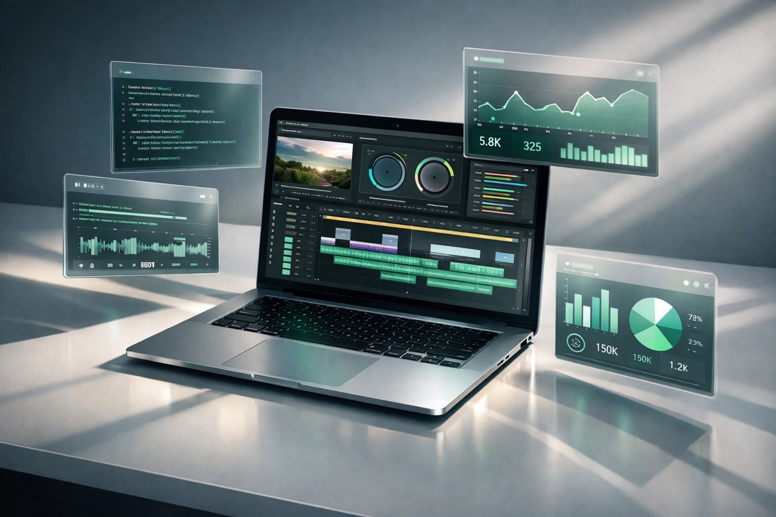 Modern laptop workstation showing analytics and productivity tools for efficient small business management.