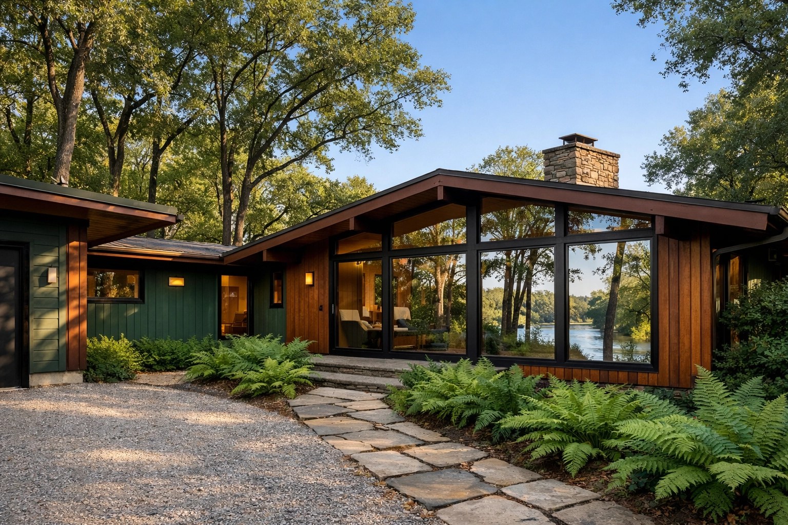 A stylish, secluded mid-century modern home in the quiet Cape May Beach neighborhood of Essex.