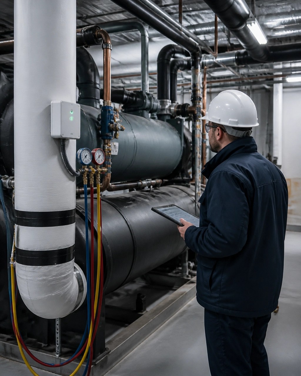 Industrial chiller and refrigeration system with refrigerant monitoring equipment
