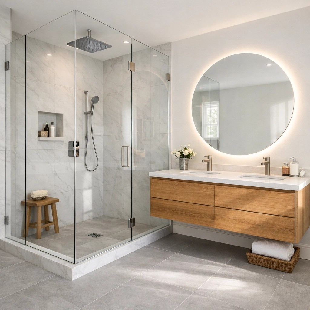 Rénovation de salle de bain moderne à Trois-Rivières avec douche italienne