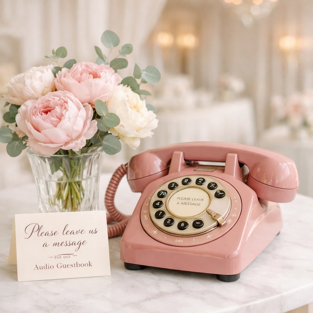 A stylish audio guestbook display at a North West wedding fayre featuring local wedding suppliers.